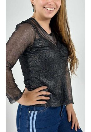 Camiseta Para Mujer Manga 3/4 Negro Marca L&H