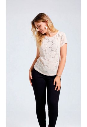 Camiseta Para Mujer Manga Corta Beige Marca L&H Ref. 5P409039