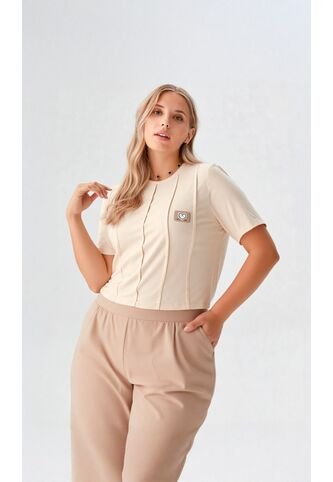 Camiseta Para Mujer. Manga Corta Beige Marca L&H L&H