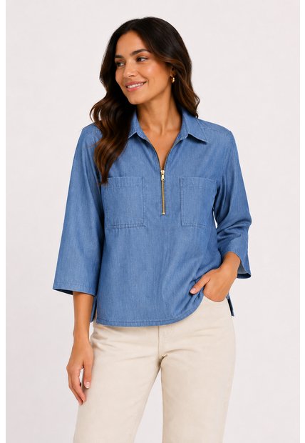 Blusa Para Mujer Manga 3/4 Azul Indigo Marca L&H Ref. 3K412148