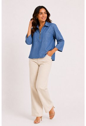Blusa Para Mujer Manga 3/4 Azul Indigo Marca L&H Ref. 3K412148