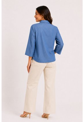 Blusa Para Mujer Manga 3/4 Azul Indigo Marca L&H Ref. 3K412148