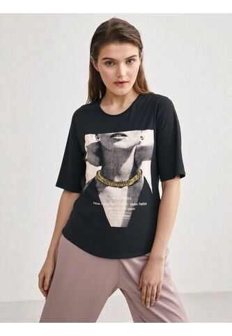 Camiseta Para Mujer Manga 3/4 Negro Marca L&H L&H