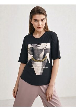 Camiseta Para Mujer Manga 3/4 Negro Marca L&H