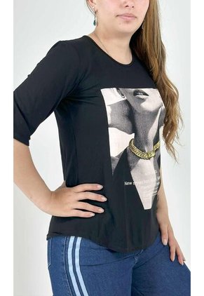 Camiseta Para Mujer Manga 3/4 Negro Marca L&H