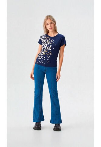 Camiseta Para Mujer Manga Corta Azul Marca L&H L&H