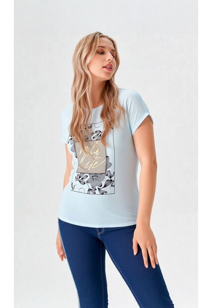 Camiseta Para Mujer Manga Corta Azul Marca L&H