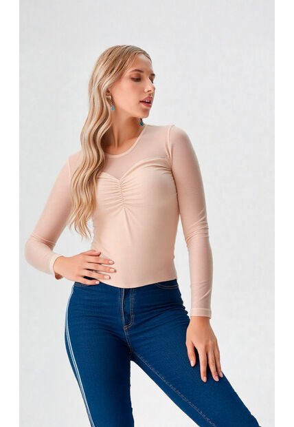 Camiseta Para Mujer Manga 3/4 Beige Marca L&H