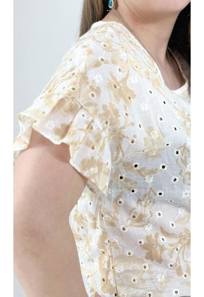 Blusa Para Mujer Manga Corta Beige Marca L&H