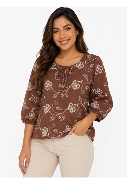 Blusa Para Mujer. Manga 3/4 Cafe Marca L&H Ref. 2J612090