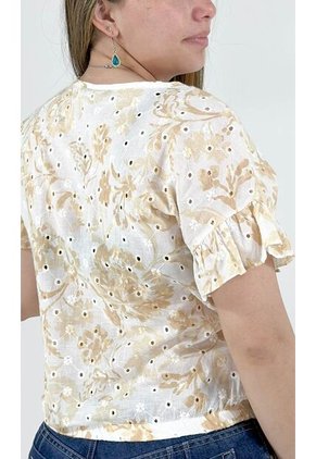Blusa Para Mujer Manga Corta Beige Marca L&H
