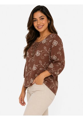 Blusa Para Mujer. Manga 3/4 Cafe Marca L&H Ref. 2J612090