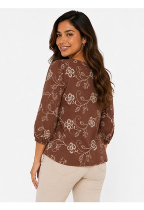 Blusa Para Mujer. Manga 3/4 Cafe Marca L&H Ref. 2J612090