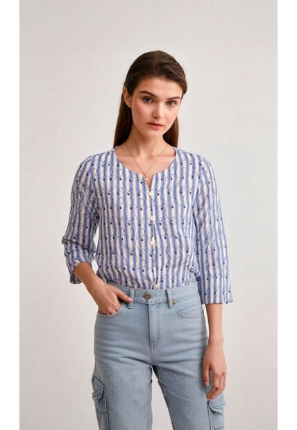 Blusa Para Mujer Manga 3/4 Azul Marca L&H