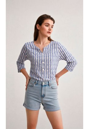 Blusa Para Mujer Manga 3/4 Azul Marca L&H