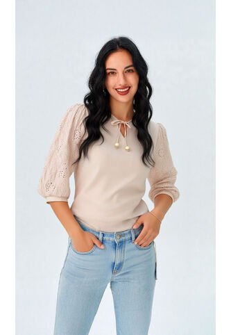Blusa Para Mujer Manga 3/4 Beige Marca L&H L&H