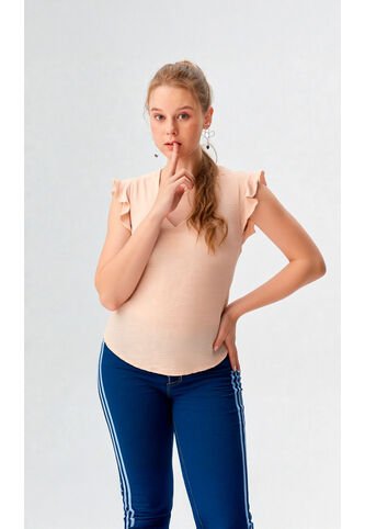 Blusa Para Mujer Manga Corta Beige Marca L&H L&H