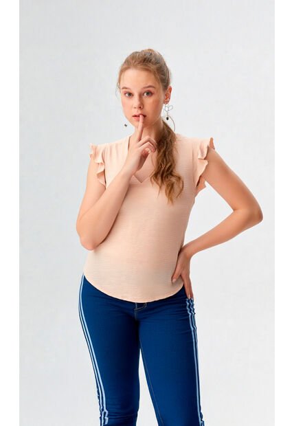 Blusa Para Mujer Manga Corta Beige Marca L&H