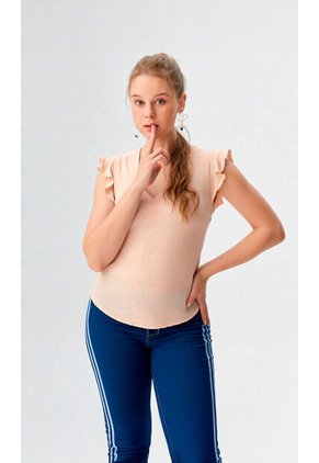 Blusa Para Mujer Manga Corta Beige Marca L&H