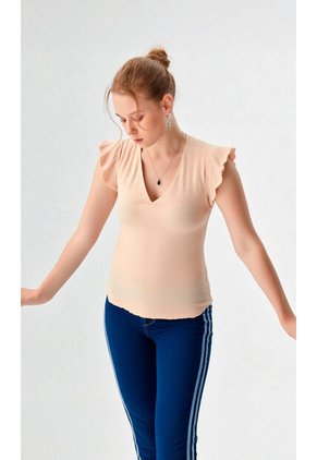 Blusa Para Mujer Manga Corta Beige Marca L&H