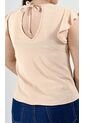 Blusa Para Mujer Manga Corta Beige Marca L&H de L&H