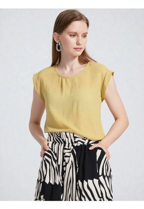 Blusa Para Mujer Manga Corta Mostaza Marca L&H