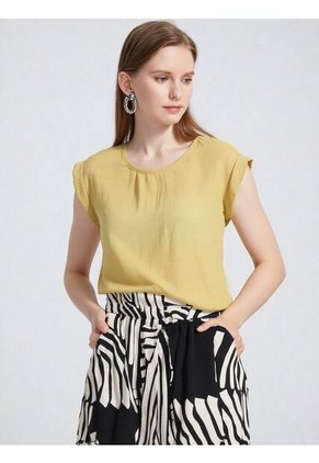 Blusa Para Mujer Manga Corta Mostaza Marca L&H