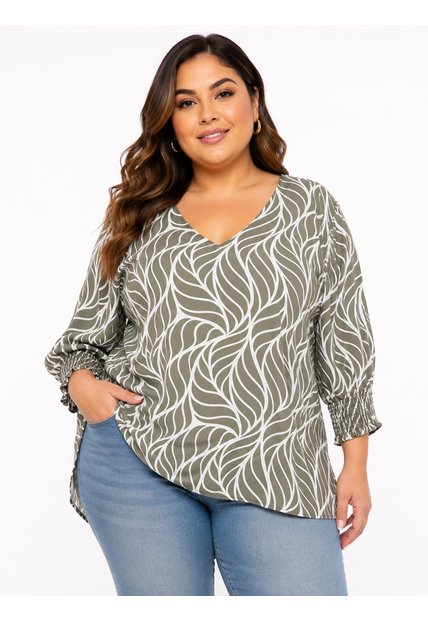 Camiseta Para Mujer. Manga 3/4 Verde Marca L&H Ref. 2J609102