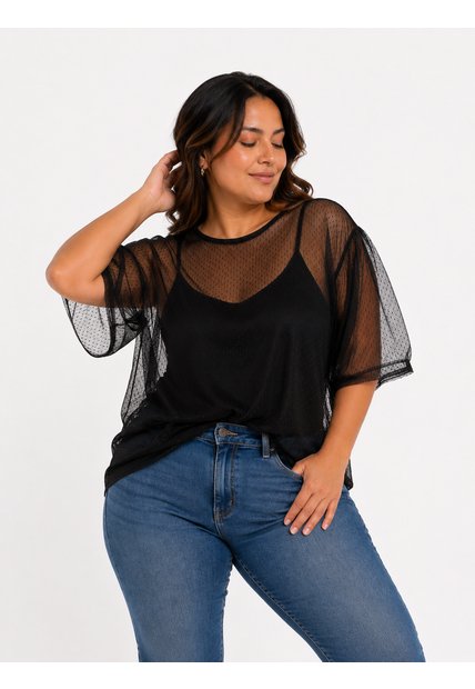 Camiseta Para Mujer. Manga 3/4 Negro Marca L&H Ref. 2J609085