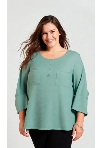 Blusa Para Mujer. Manga 3/4 Verde Marca L&H Ref. 1F612243