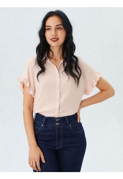 Blusa Para Mujer Manga Corta Beige Marca L&H