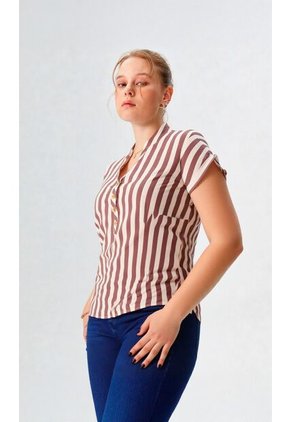 Blusa Para Mujer Manga Corta Cafe Marca L&H Ref. 1F412668