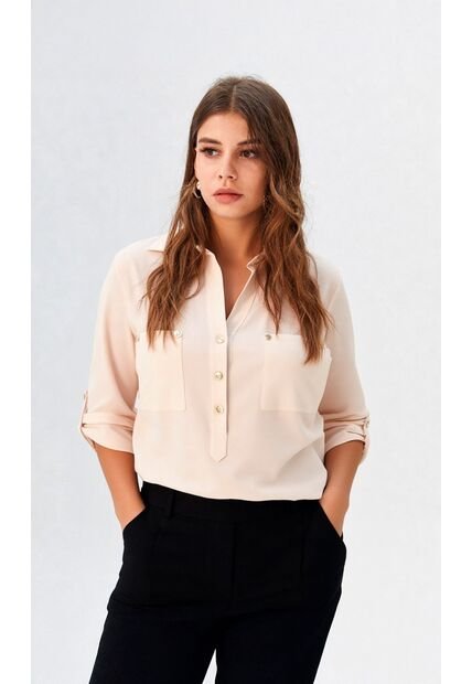 Blusa Para Mujer Manga 3/4 Beige Marca L&H Ref. 1F412344