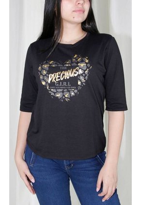 Camiseta Para Mujer Manga 3/4 Negro Marca L&H