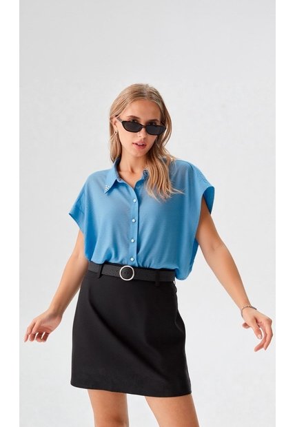 Blusa Para Mujer Manga Corta Azul Marca L&H Ref. 1F412714