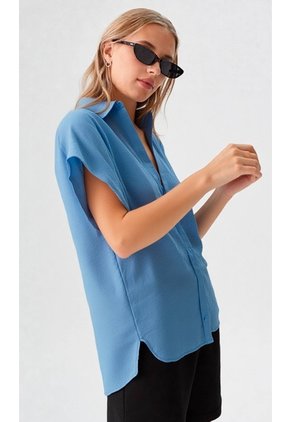 Blusa Para Mujer Manga Corta Azul Marca L&H Ref. 1F412714