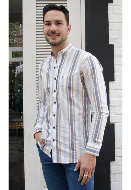 Camisa Para Hombre Manga Larga Azul Marca L&H