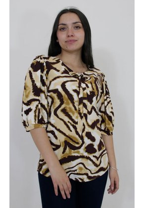 Blusa Para Mujer Manga 3/4 Cafe Marca L&H