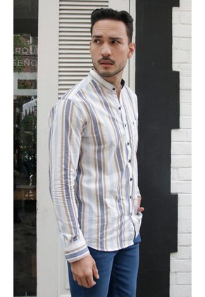 Camisa Para Hombre Manga Larga Azul Marca L&H
