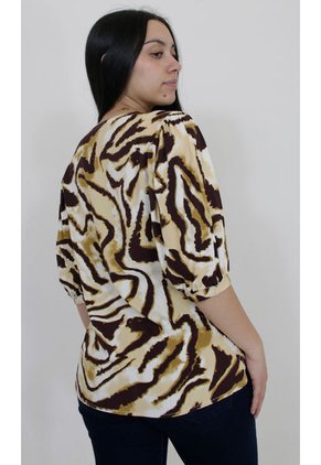 Blusa Para Mujer Manga 3/4 Cafe Marca L&H