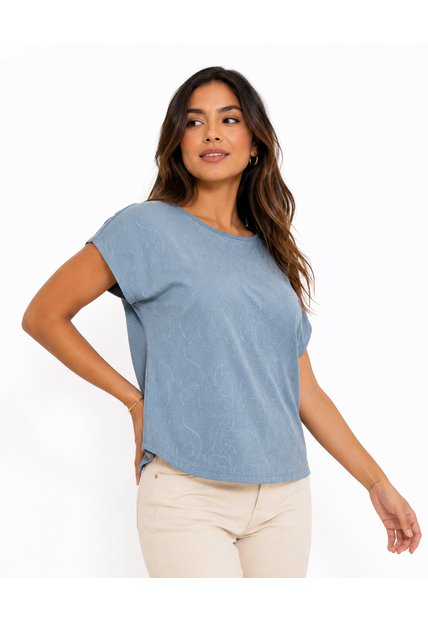 Blusa Para Mujer Manga Corta Aguamarina Marca L&H Ref. 2J412286