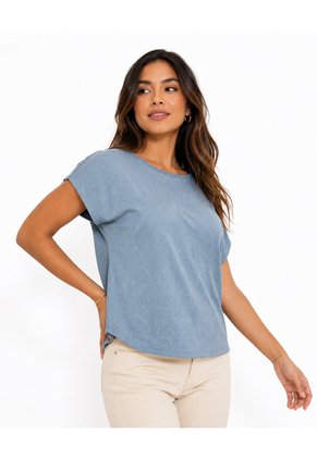 Blusa Para Mujer Manga Corta Aguamarina Marca L&H Ref. 2J412286