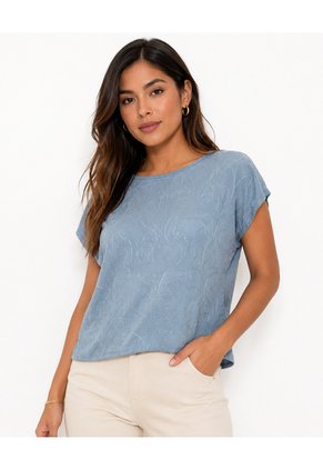 Blusa Para Mujer Manga Corta Aguamarina Marca L&H Ref. 2J412286