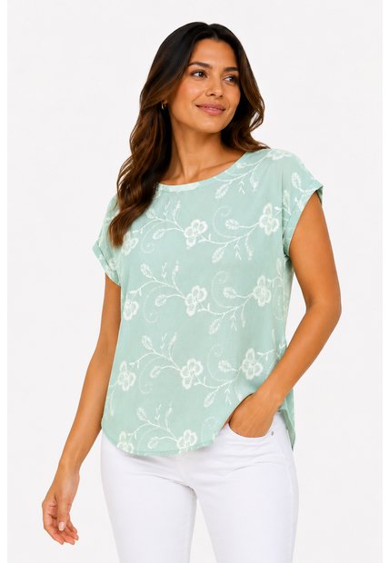 Blusa Para Mujer Manga Corta Verde Marca L&H Ref. 2J412282