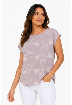 Blusa Para Mujer Manga Corta Lila Marca L&H Ref. 2J412282