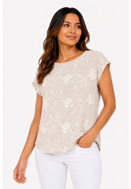 Blusa Para Mujer Manga Corta Beige Marca L&H Ref. 2J412282