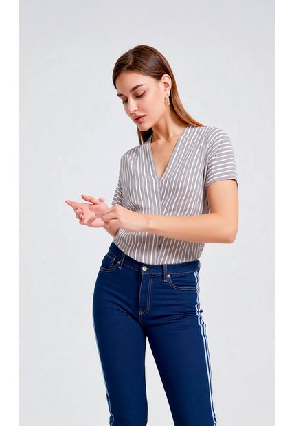 Blusa Para Mujer Manga Corta Azul Marca L&H Ref. 2J412259