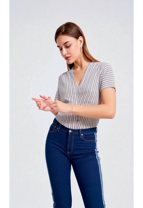 Blusa Para Mujer Manga Corta Azul Marca L&H Ref. 2J412259