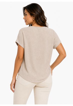 Camiseta Para Mujer Manga Corta Beige Marca L&H Ref. 2J409138