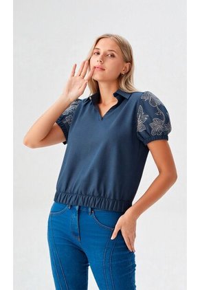 Blusa Para Mujer Manga Corta Azul Marca L&H Ref. 5P412270